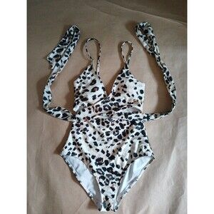 Aerie Wrap Tie One Piece Swimsuit Womens XS Animal Print Mob Wife Aesthetic